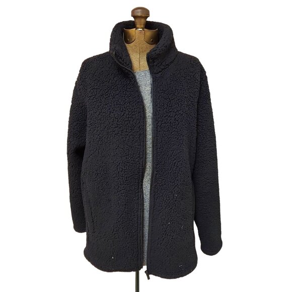 Zenana Jacket Womens L Fleece Teddy Bear Full Zip High Mock Neck Coat Black - Picture 2 of 10